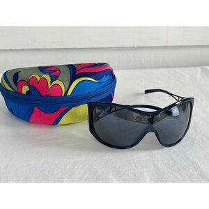 YSL 6107/S Shield Sunglasses Navy Blue Italy Made w/ Crystal Temples
